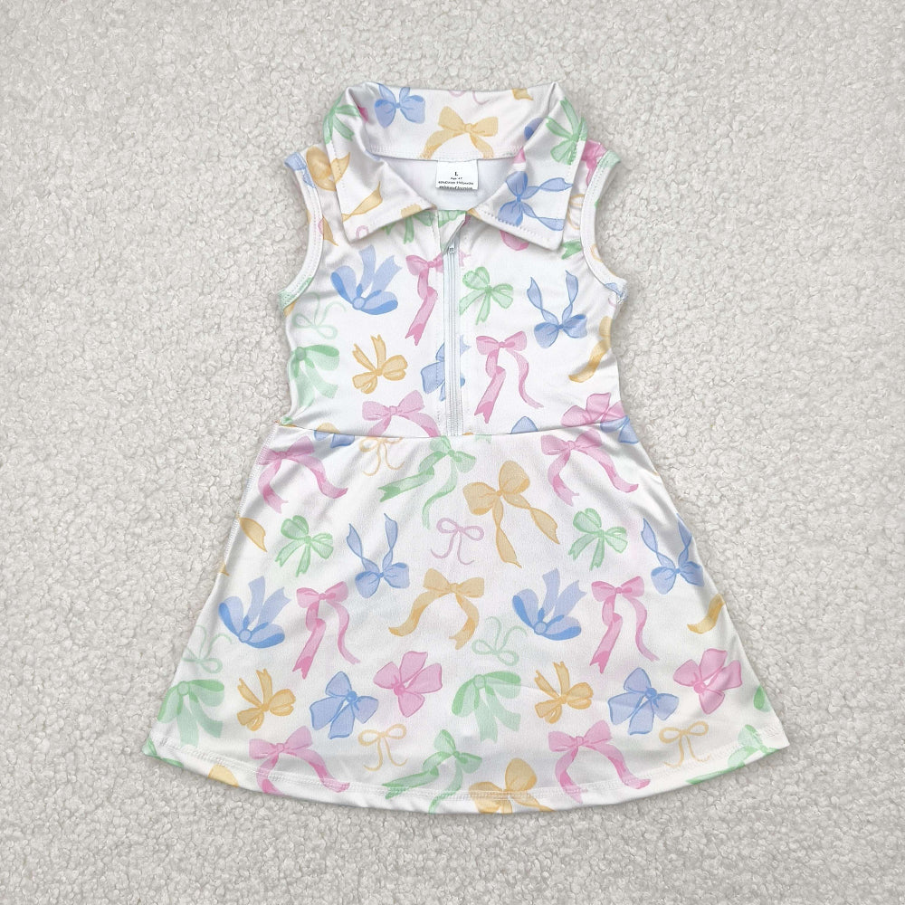 GSD2141 RTS NO MOQ Baby Girls Summer Yoga Dress Kids Girls Sleeveless Athletic Dresses Colorful Bow Detail Comfortable Sportswear for Girls