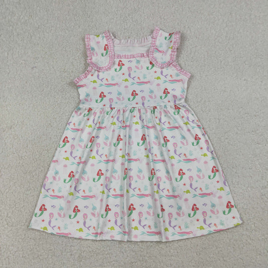 3.24 RTS NO MOQ （In stock）GSD2142 Kids Fashion Clothes Baby Girls Sleeveless Pink  Sea World Knee Length Dresses