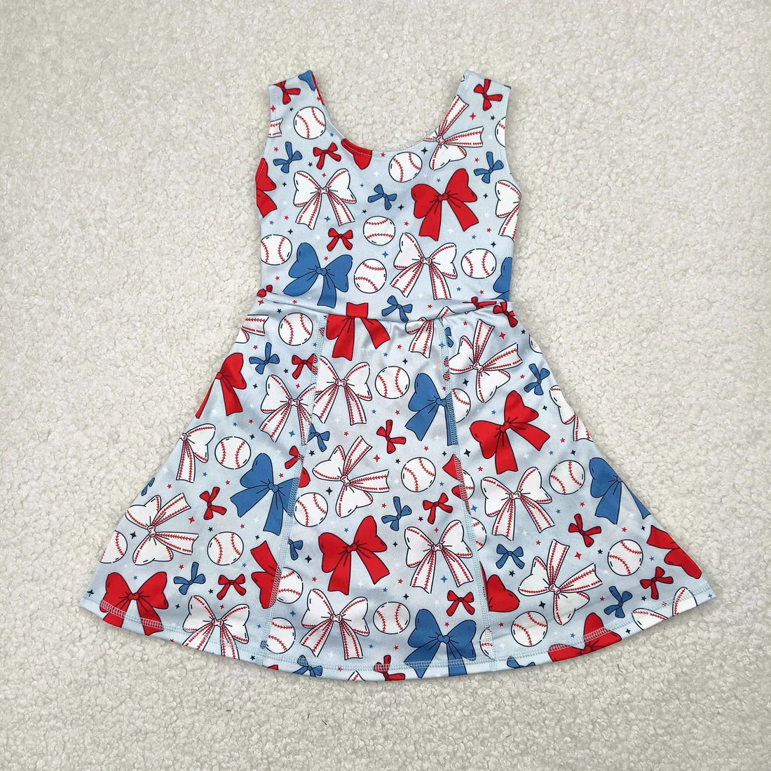 3.18 RST Sibling Baby Girls Softballs Baseballs Bows Yoga Active Short Team Knee Length Dresses