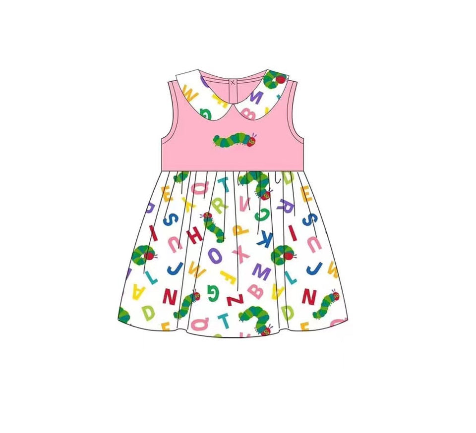 Girls Sleeveless Pink Worm Letter T-Shirt Back to School Outfit Casual Fun Print Children's Top for Ages 6-12