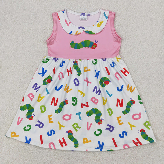 4.09 GSD2152 RTS NO MOQ Baby Girls Summer Dress Baby Girls Pink Sleeveless Letters Caterpillar Dress