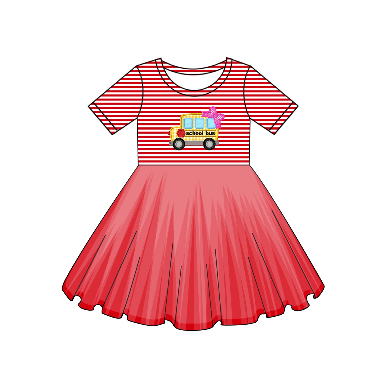 Girls Yellow Stripe Apple Pencil Back to School Dress Tulle Skirt Casual Kids Fashion