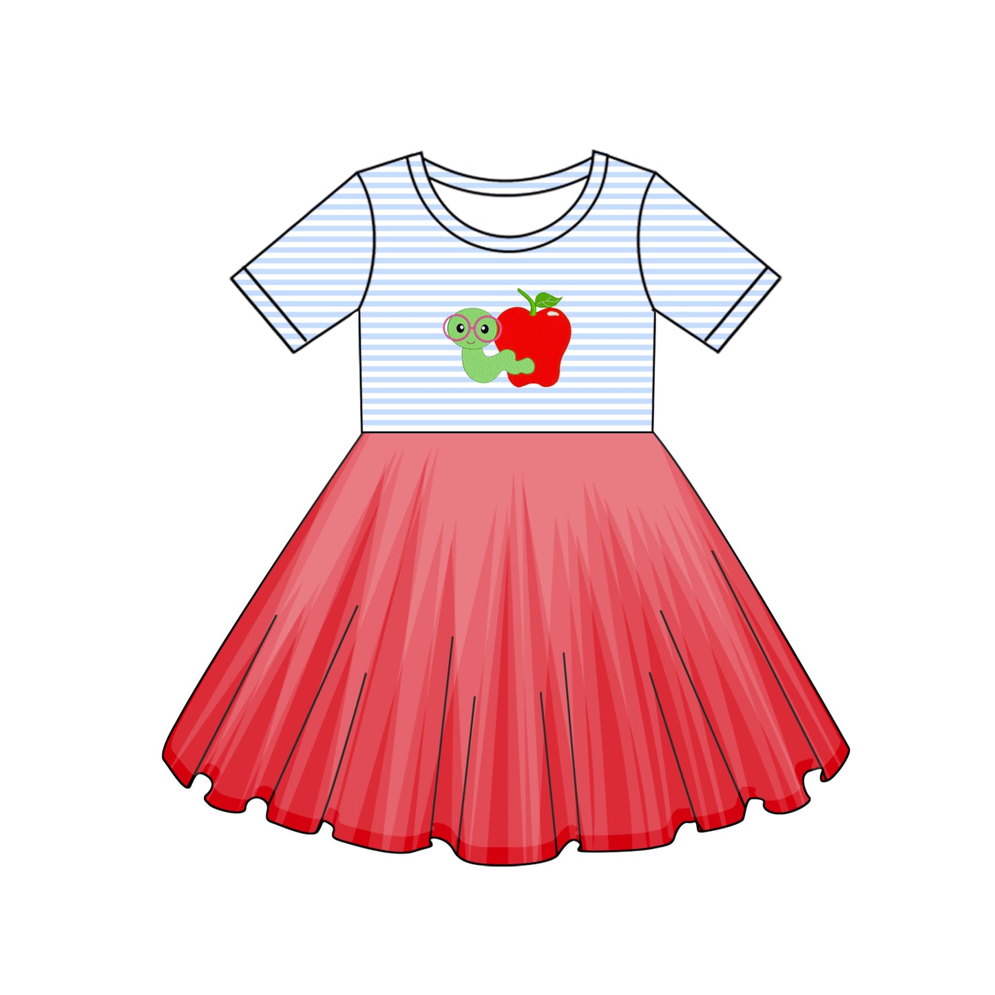 Girls Yellow Stripe Apple Pencil Back to School Dress Tulle Skirt Casual Kids Fashion