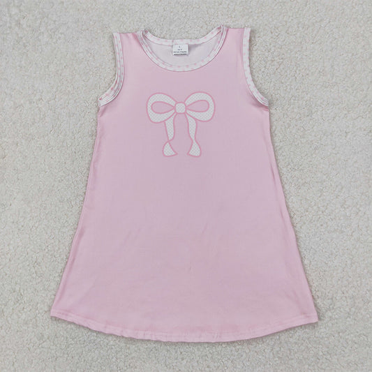 6.13  GSD2157 RTS NO MOQ Baby Girls Summer Dress Baby Girls Sleeveless Pink Bow Dress