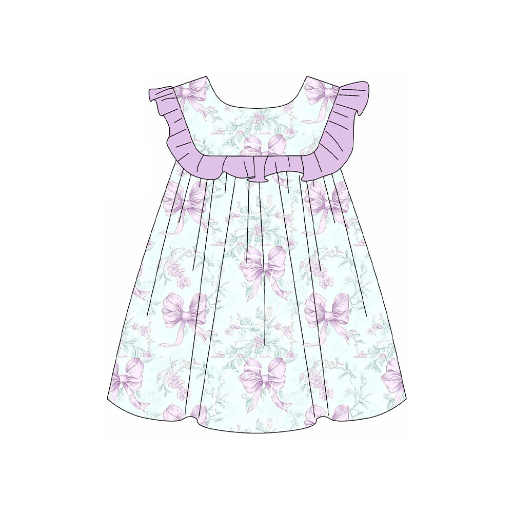 Girls Lavender Ruffle Floral Bow Tunic Short Set Cute Casual Clothing Outfit for Kids
