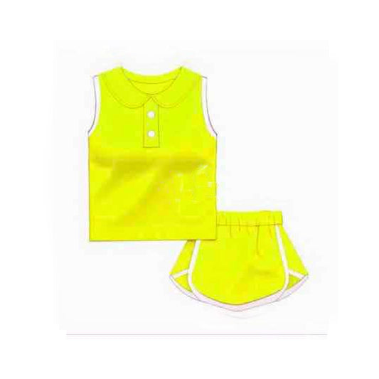 GSD2161Kids Girls Yellow Cotton Sleeveless Top Skirt Set Summer Clothing Soft Breathable Outfits for Little Girls