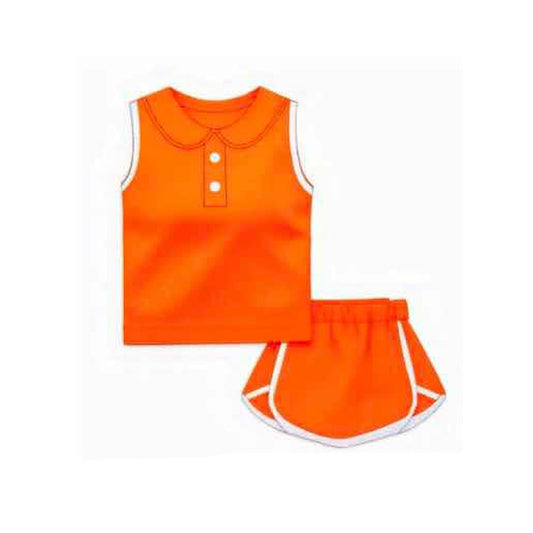 GSD2162Kids Girls Orange Cotton Sleeveless Top Skirt Set Summer Clothing Breathable Soft Fabric Toddler Girls Outfit