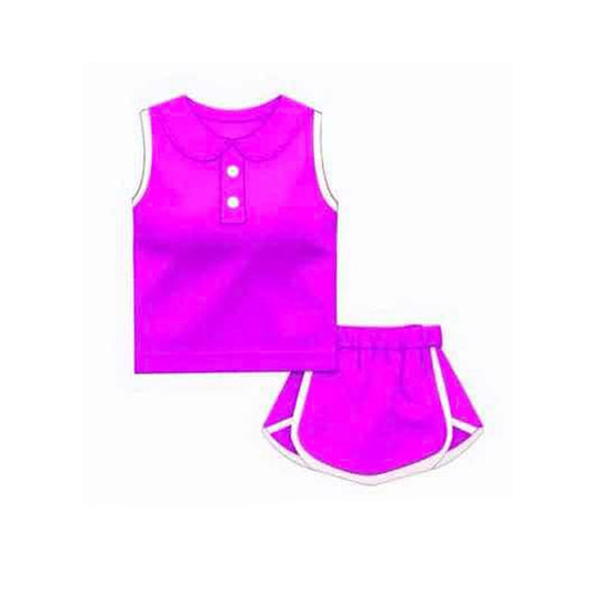 GSD2164Kids Girls Purple Cotton Sleeveless Top Skirt Set Summer Clothing for Ages 5-12