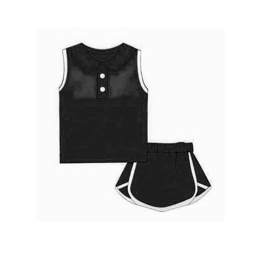 GSD2165Black cotton sleeveless top skirt kids girls summer clothes