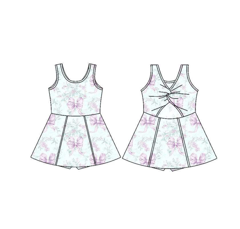 GSD2166Toddler Girls Sleeveless Lavender Bow Floral Athletic Dresses - Soft Comfortable Lightweight Girls' Summer Dress