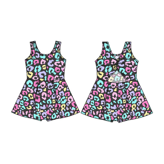 GSD2175Colorful Leopard Print Sleeveless Athletic Dress for Kids Girls - Polyester Spandex Blend Comfortable Fit