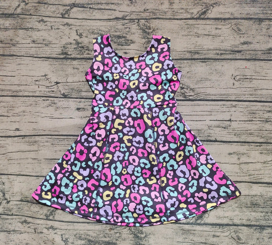5.01 GSD2175 Sample 10days Arrived RTSSleeveless colorful leopard kids girls athletic dresses