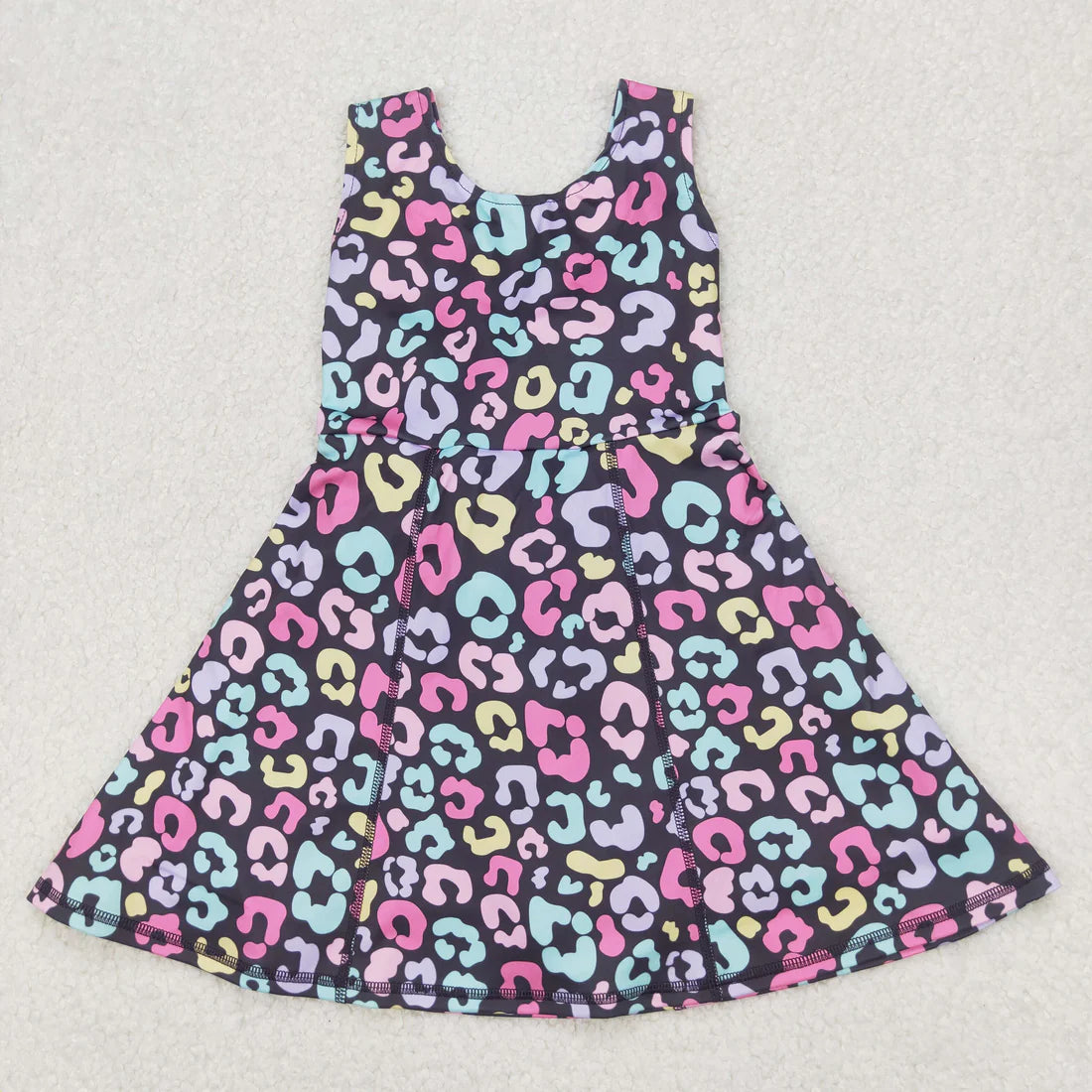11.15 RTS Sibling Baby Girls Colorful Leopard Shorts Yoga Clothes Set Knee Length Dresses