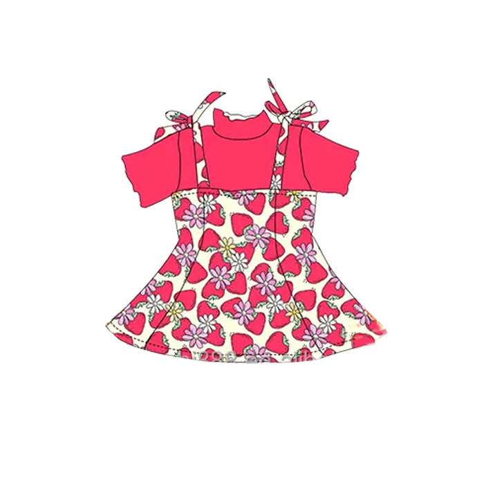 Girls Red Short Sleeve Top with Adjustable Straps Vintage Plaid Skirt Set