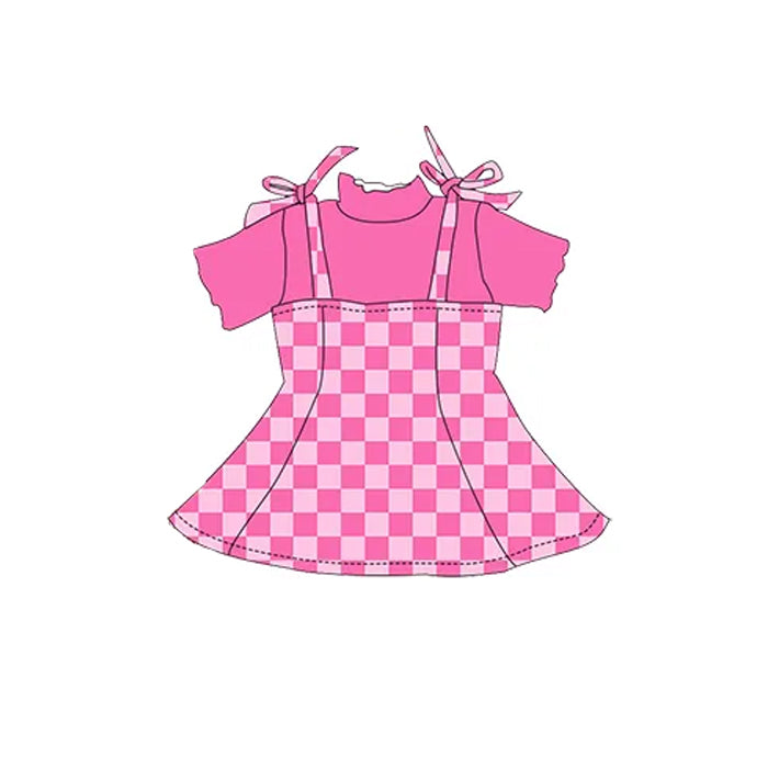 Girls Red Short Sleeve Top with Adjustable Straps Vintage Plaid Skirt Set