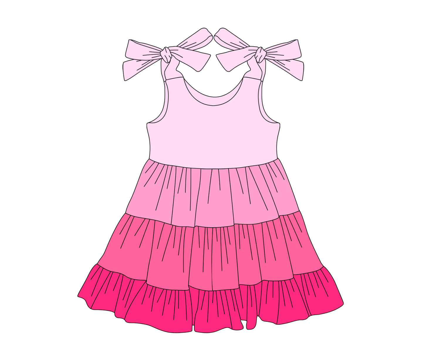 GSD2184Kids Girls Pink Straps Patchwork Ruffle Dress Cute Feminine Children's Fashion Soft Material Comfortable Fit
