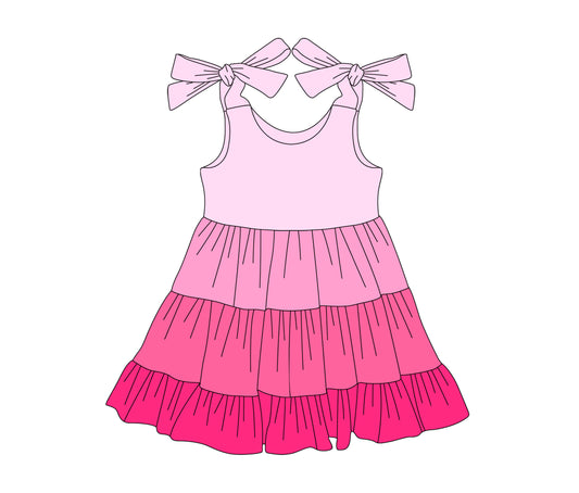 GSD2184Kids Girls Pink Straps Patchwork Ruffle Dress Cute Feminine Children's Fashion Soft Material Comfortable Fit