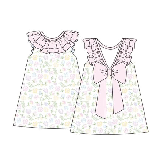 Pink Ruffle Bow Floral Summer Dress for Baby Girls Cute Infant Girl Clothing Casual Dresses for Girls 12-24 Months