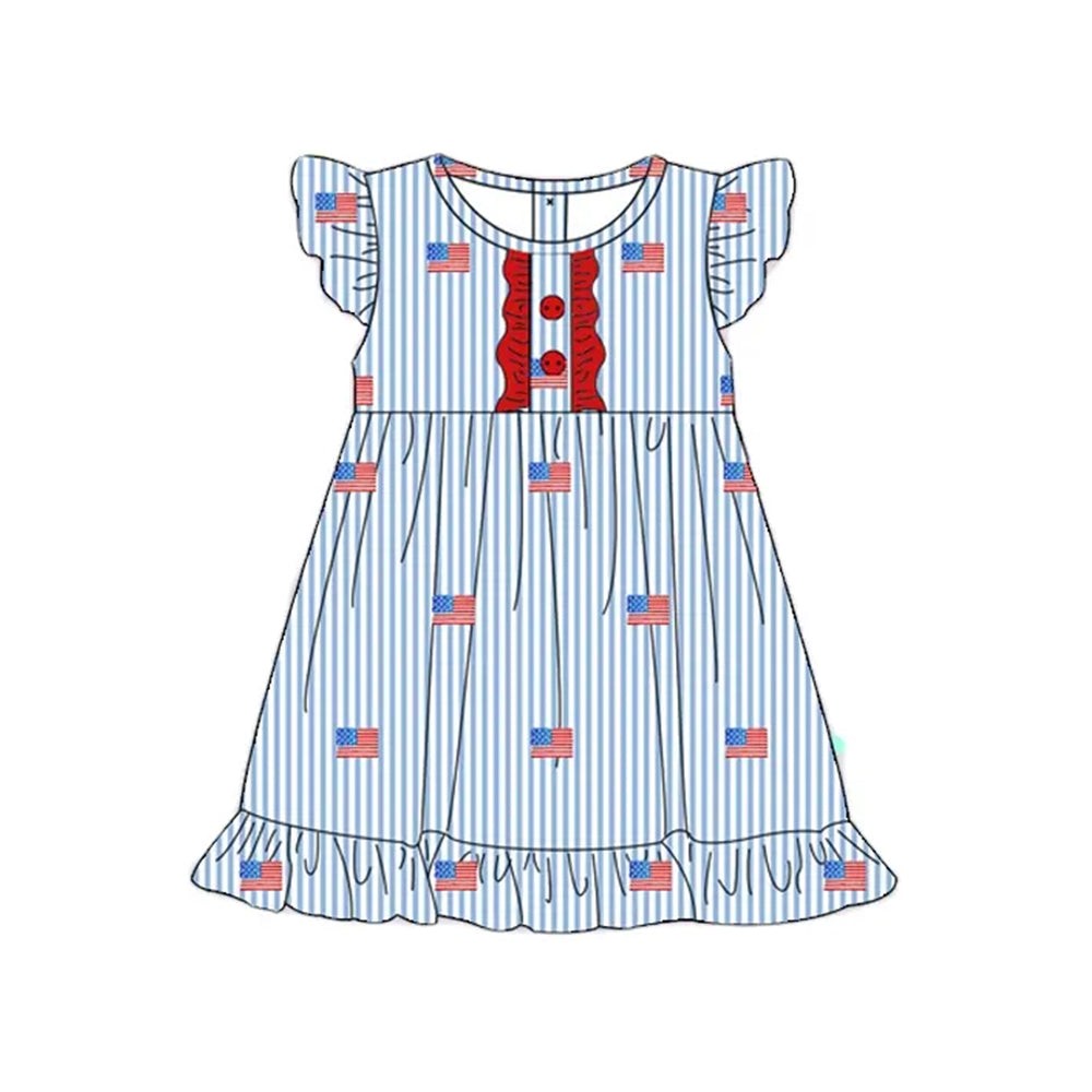 Girls Red Flutter Sleeve Flag Tunic Shorts Outfit for 4th of July Independence Day Patriotic Clothing Set
