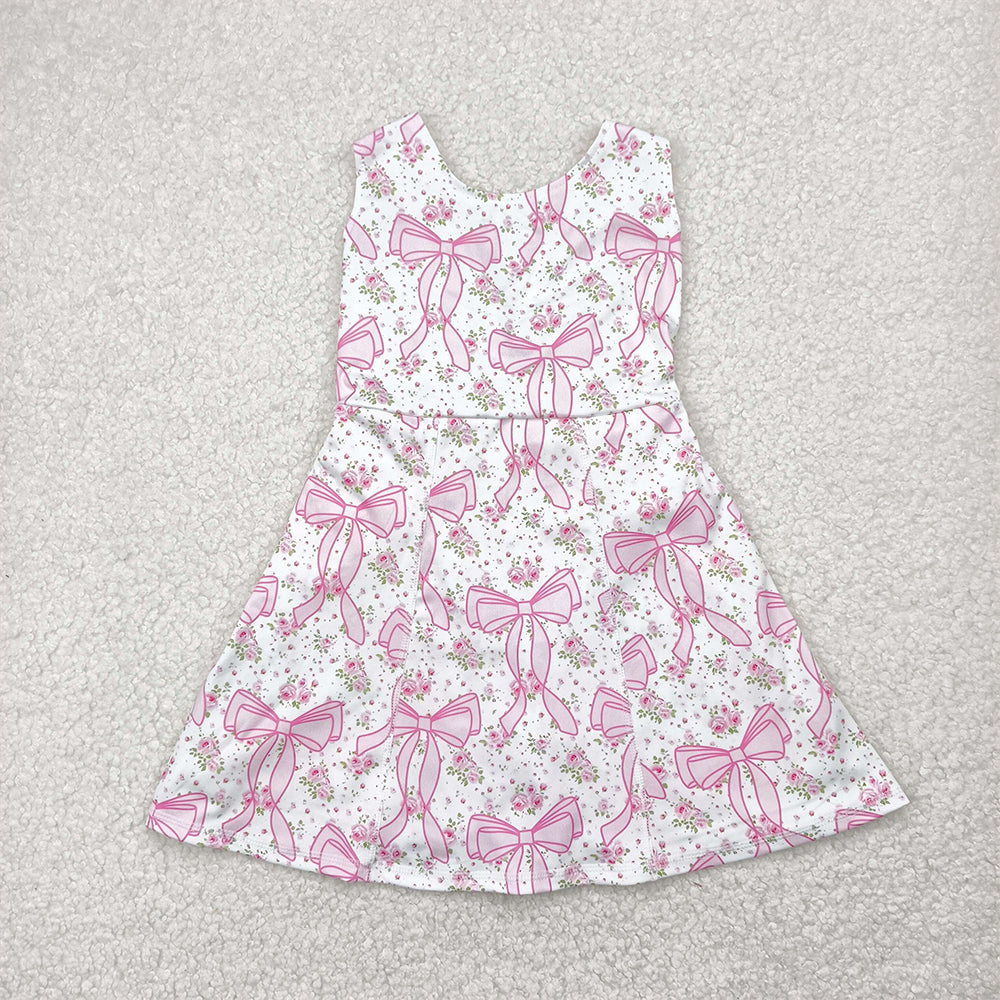 GSD2199RTS NO MOQ Baby Girls Summer Yoga Dress Kids Girls Sleeveless Pink Floral Bow Athletic Dresses - Soft Comfortable Lightweight Clothing for Active Girls
