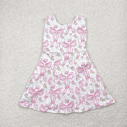 GSD2199RTS NO MOQ Baby Girls Summer Yoga Dress Kids Girls Sleeveless Pink Floral Bow Athletic Dresses - Soft Comfortable Lightweight Clothing for Active Girls
