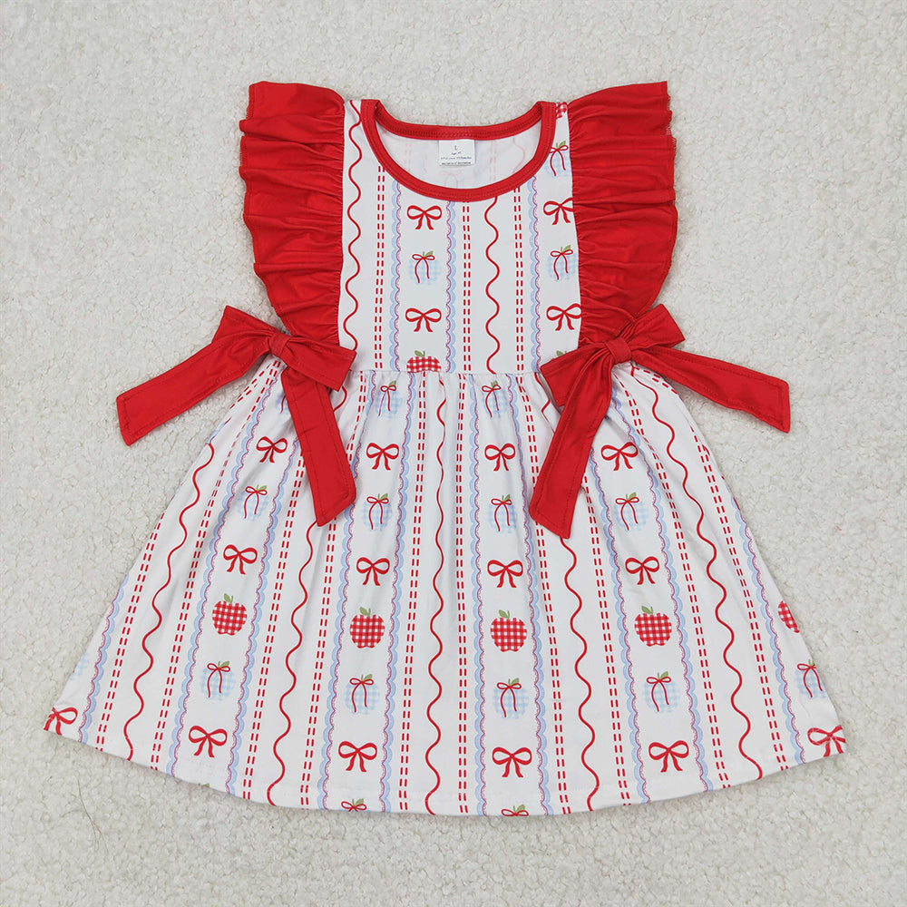 4.07 GSD2201 RTS NO MOQ Baby Girls Summer Dress Red ruffle apple bow girls back to school dresses