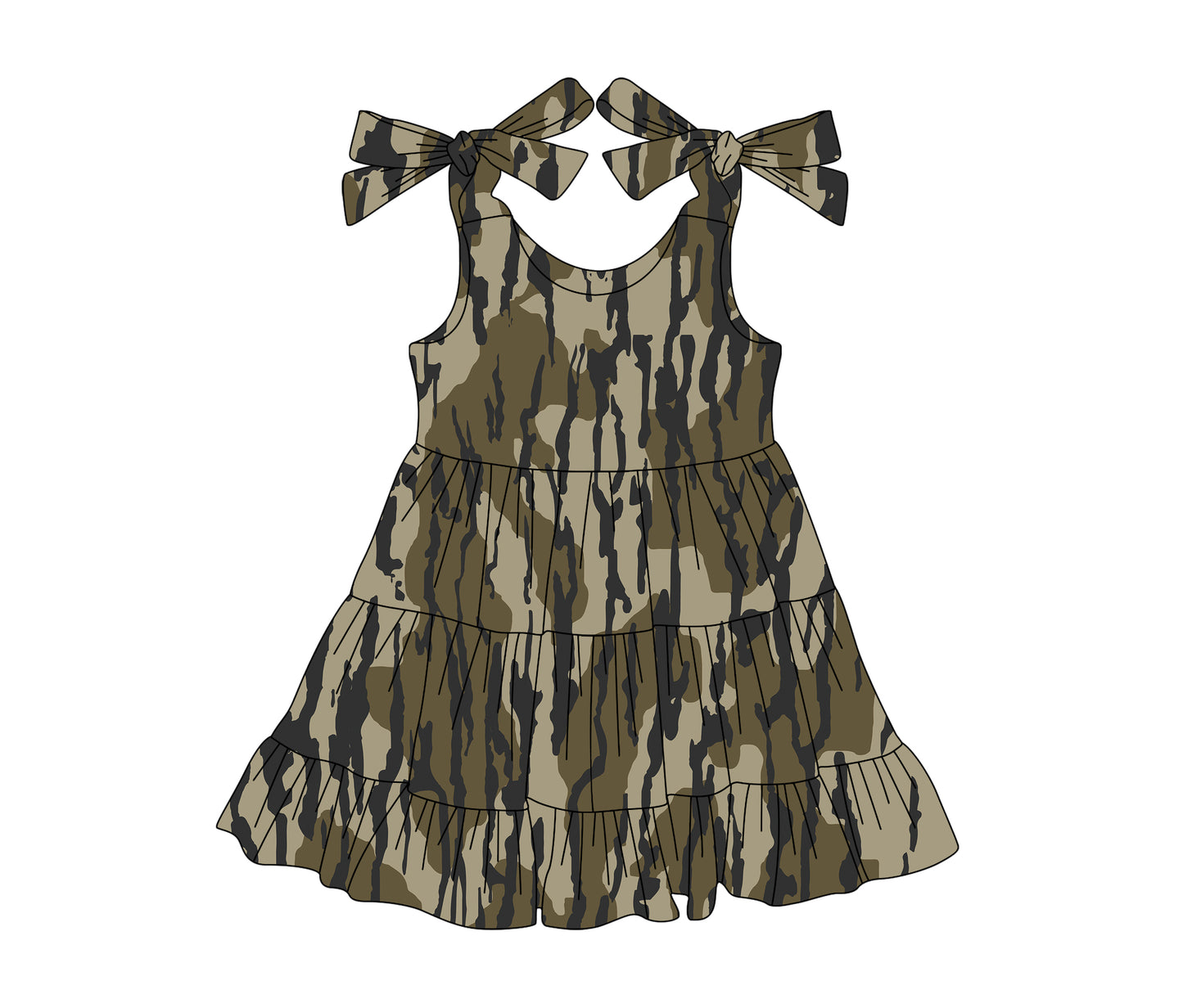 Girls Patchwork Ruffle Summer Dresses Hot Pink Camo Straps