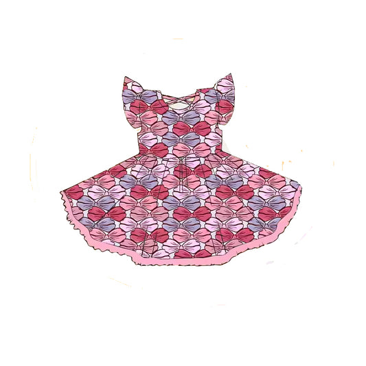 GSD2206Baby Girls Dress with Flutter Sleeves Colorful Bow Detail Cute And Fashionable Kids' Clothing for Girls