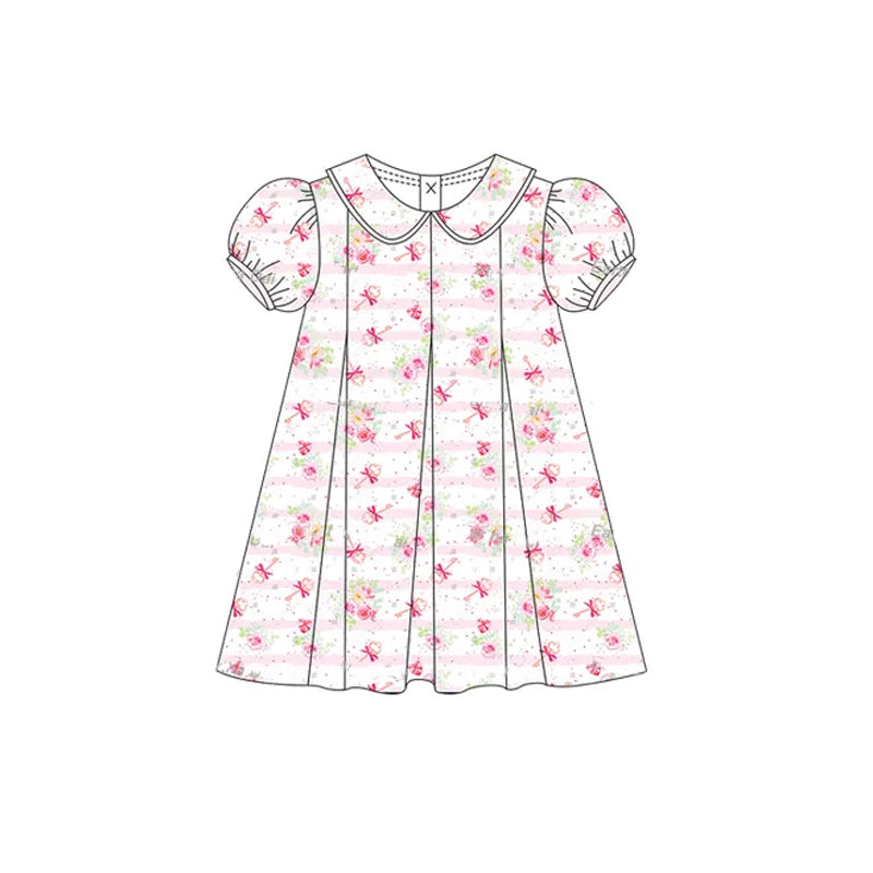Girls Floral Stripe Tunic Ruffle Shorts Set Short Sleeves Cute Outfit for Kids