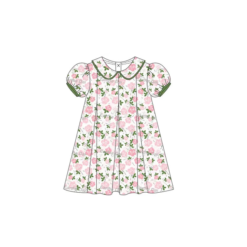 Girls Floral Tunic Top with Green Ruffle Shorts Set Short Sleeve Cute Children's Outfit Combination