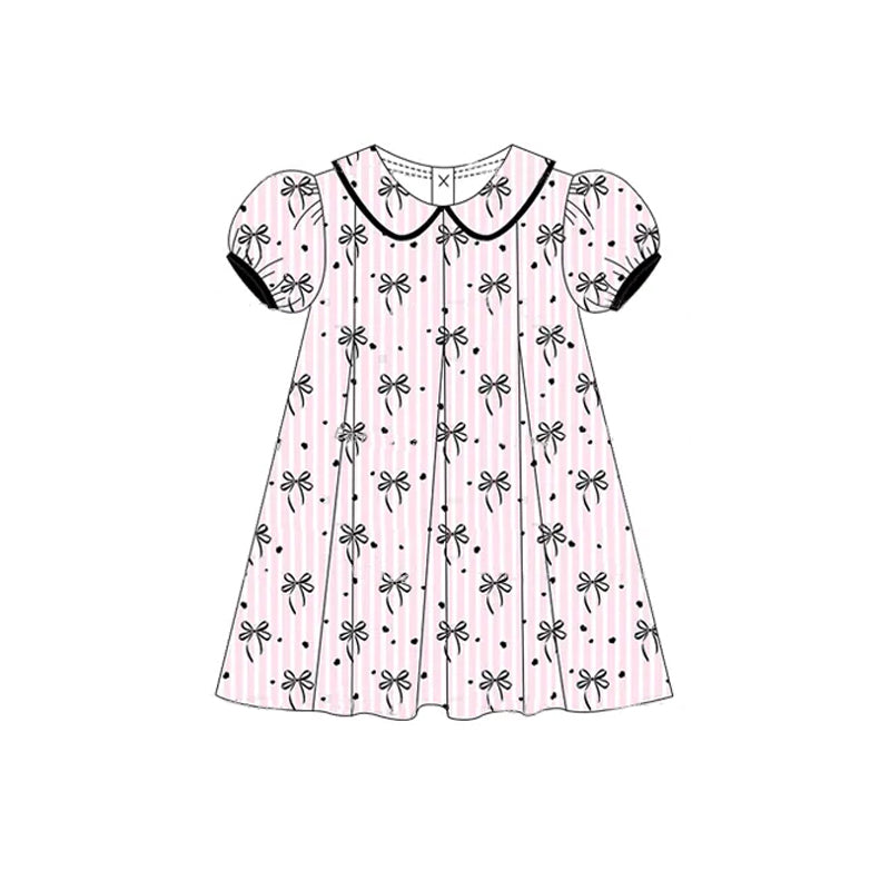 Girls Black Stripe Bow Tunic Ruffle Shorts Outfit Set Casual Comfortable Clothing for Kids