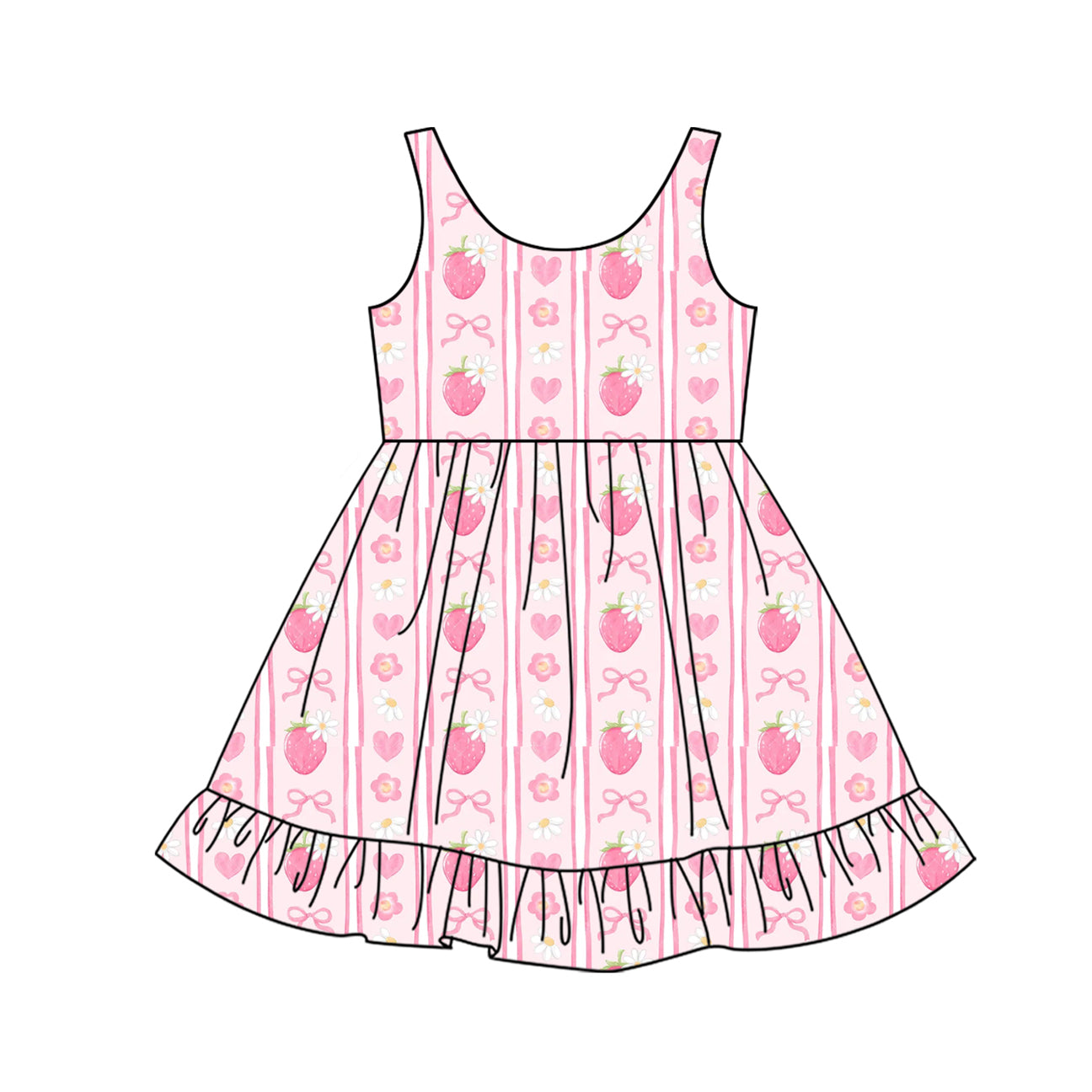 Strawberry Floral Baby Girls Dress Pink Straps Stripe Cute Infant Girl's Clothing Pink Straps Stripe Strawberry Floral Baby Girls Dresses