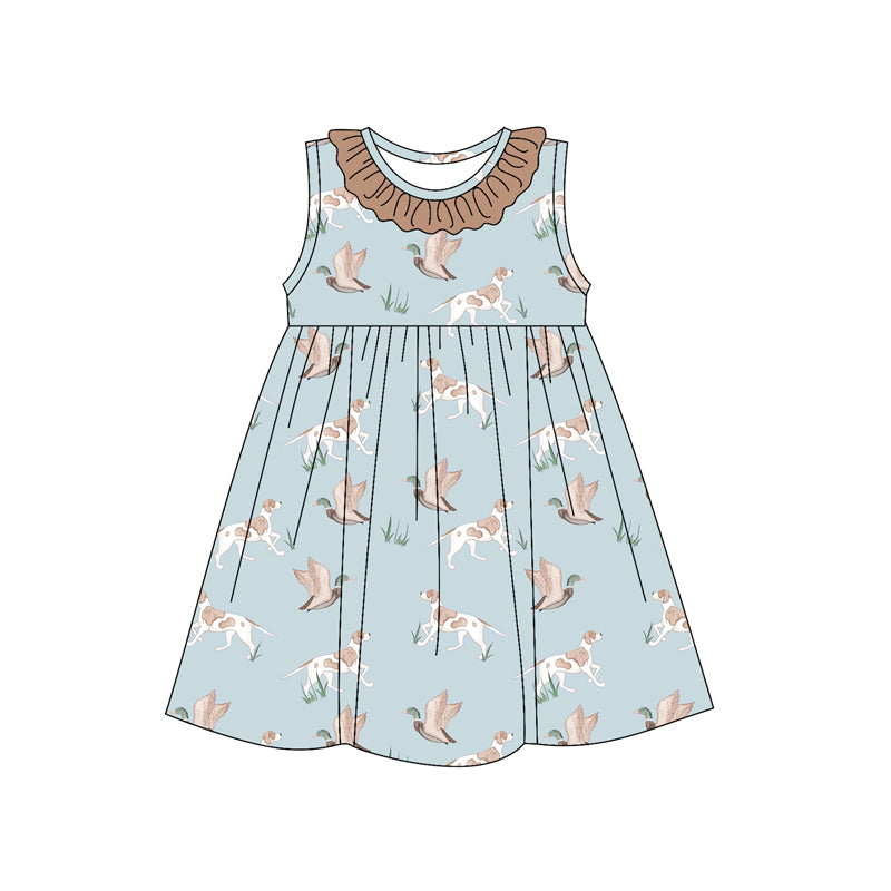 Kids Girls Khaki Ruffle Duck Dog Tunic Short Set Hunting Outfits Casual Clothing for Children