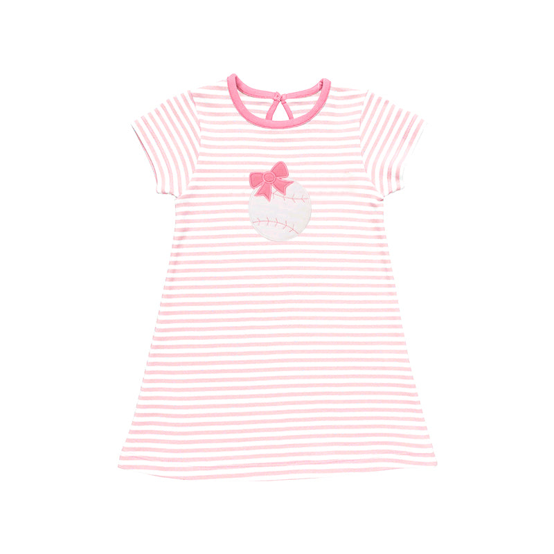 Light Blue Stripe Baseball Bow Baby Girls Dress Cute Infant Girl Outfit Soft Cotton Clothing for Little Girls