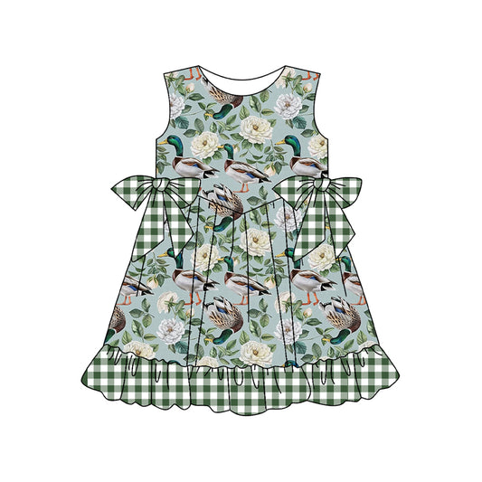 GSD2222Sleeveless green plaid ruffle duck baby girls summer dresses