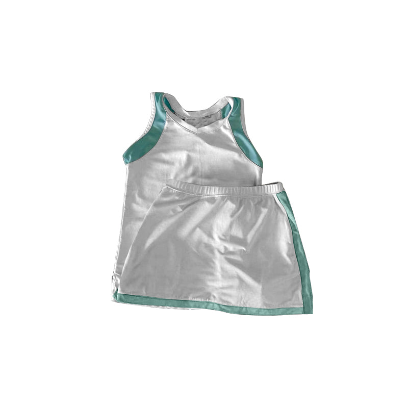 Girls Active Wear Set Sleeveless White Patchwork Top Skirt Comfortable Sportswear for Kids
