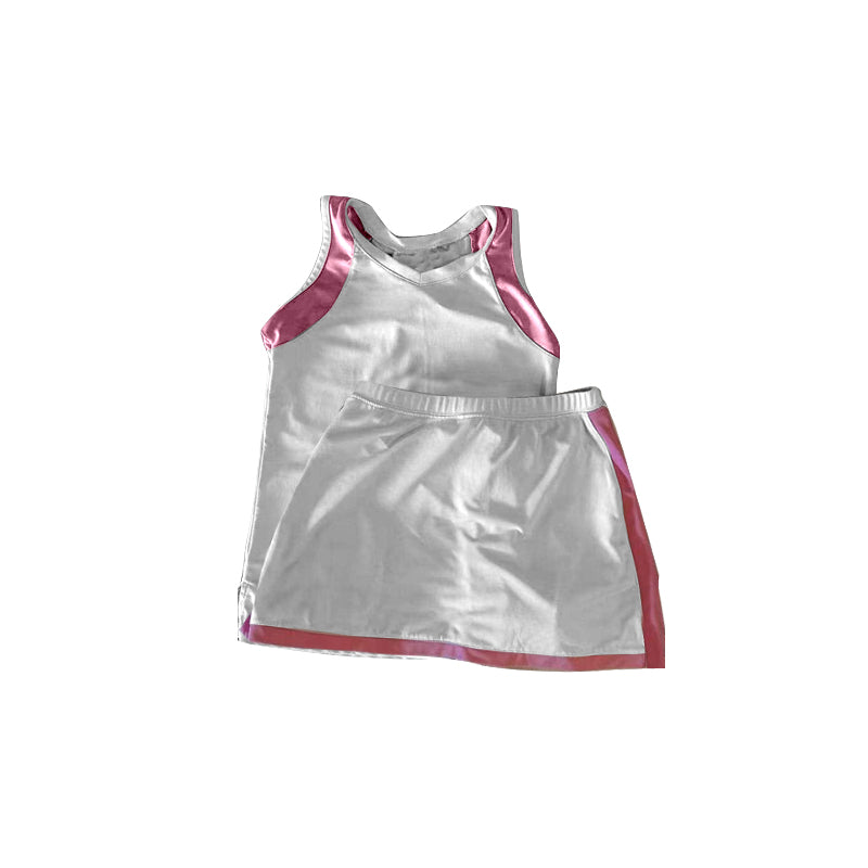 Girls Active Wear Set Sleeveless White Patchwork Top Skirt Comfortable Sportswear for Kids