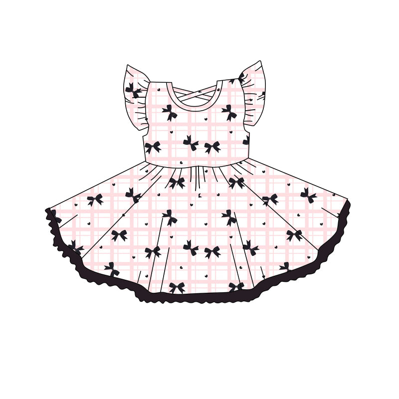 Kids Girls Summer Dress with Flutter Sleeves Pink Light Blue Bow - Cute And Fluffy Children's Clothing for Girls