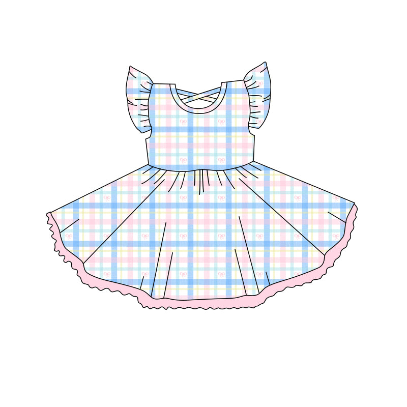 Kids Girls Summer Dress with Flutter Sleeves Pink Light Blue Bow - Cute And Fluffy Children's Clothing for Girls