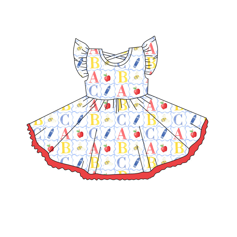 Kids Girls Summer Dress with Flutter Sleeves Pink Light Blue Bow - Cute And Fluffy Children's Clothing for Girls