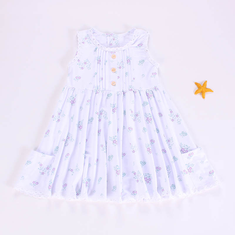 pre order Pink Floral Print Sleeveless Baby Girls Dress with Pockets Cute Summer Dress for Little Girls