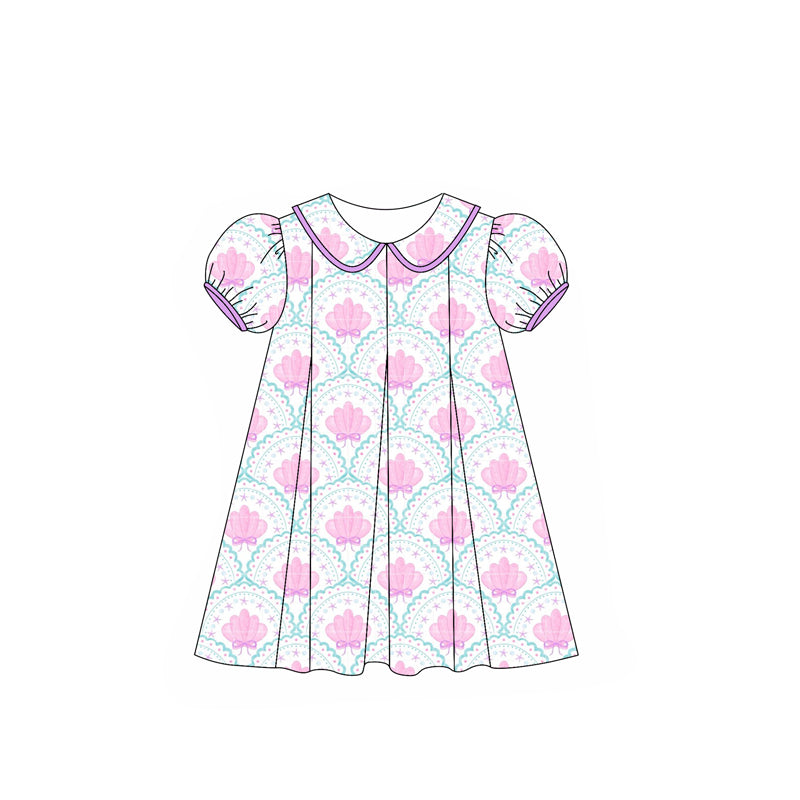 pre order Girls Summer Outfit Set Short Sleeves Shell Starfish Top Matching Shorts Casual Beachwear for Kids