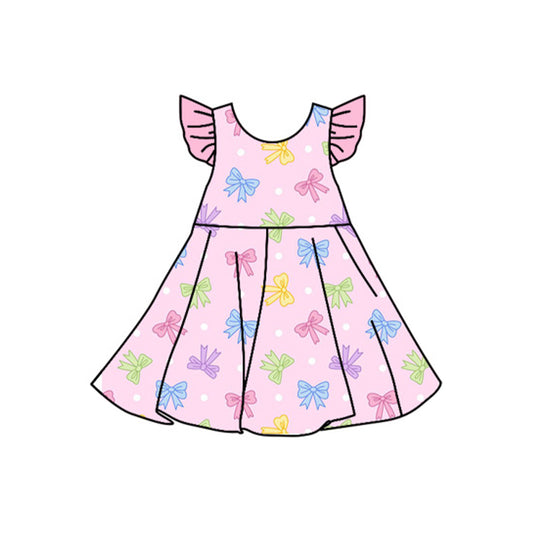 5.27 GSD2271 Pre order Pink flutter sleeves colorful bow baby girls summer dress