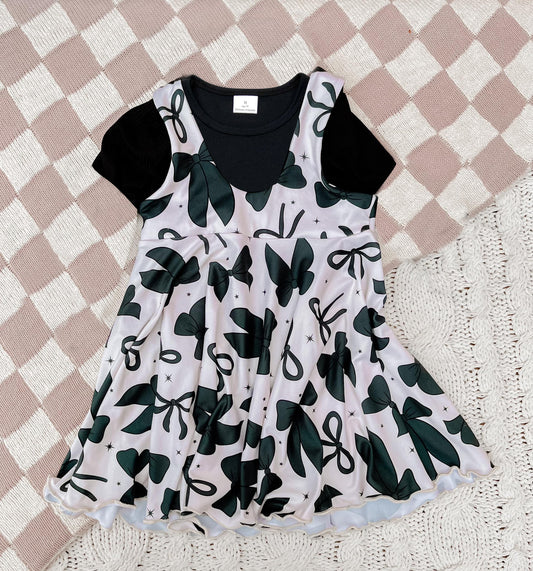 5.27 GSD2272 Pre order Short sleeves black top suspender bow dress girls clothes