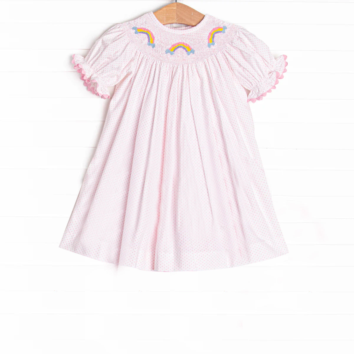 GSD2277 Pre orderPink polka dots rainbow short sleeves girls dresses