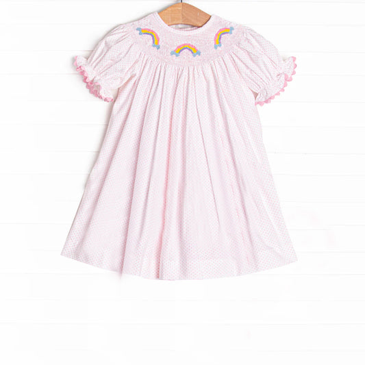 GSD2277 Pre orderPink polka dots rainbow short sleeves girls dresses