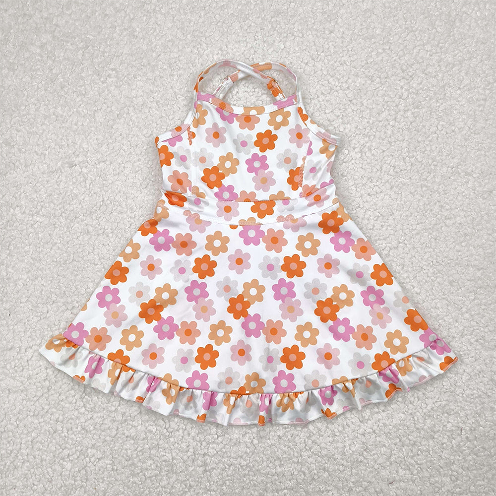 4.09 GSD2282 RTS NO MOQ Baby Girls Summer Dress Straps pink brown floral ruffle kids girls athletic dresses