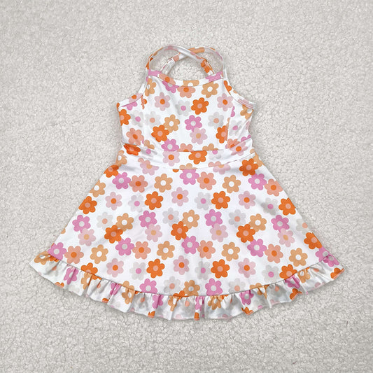 4.09 GSD2282 RTS NO MOQ Baby Girls Summer Dress Straps pink brown floral ruffle kids girls athletic dresses