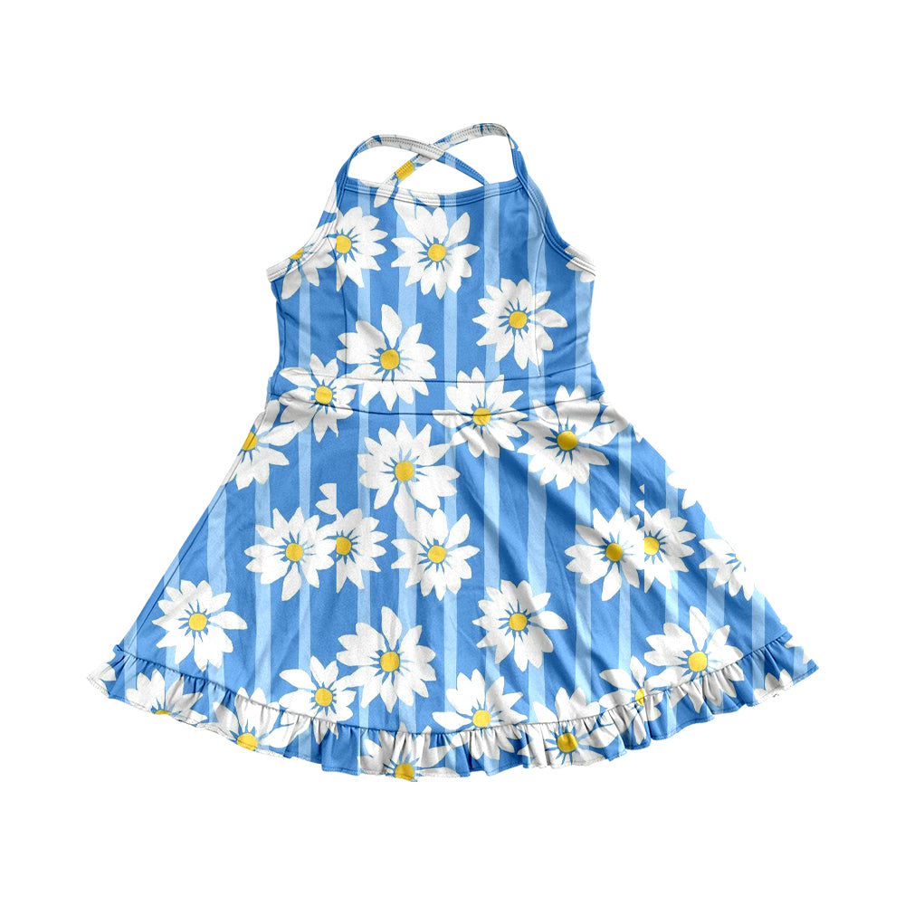 6.02   Pre order Kids Girls Pink Yellow Floral Ruffle Athletic Dresses Strap Style Floral Print Girls Dress Straps Pink Yellow Ruffle Kids Girls Dress