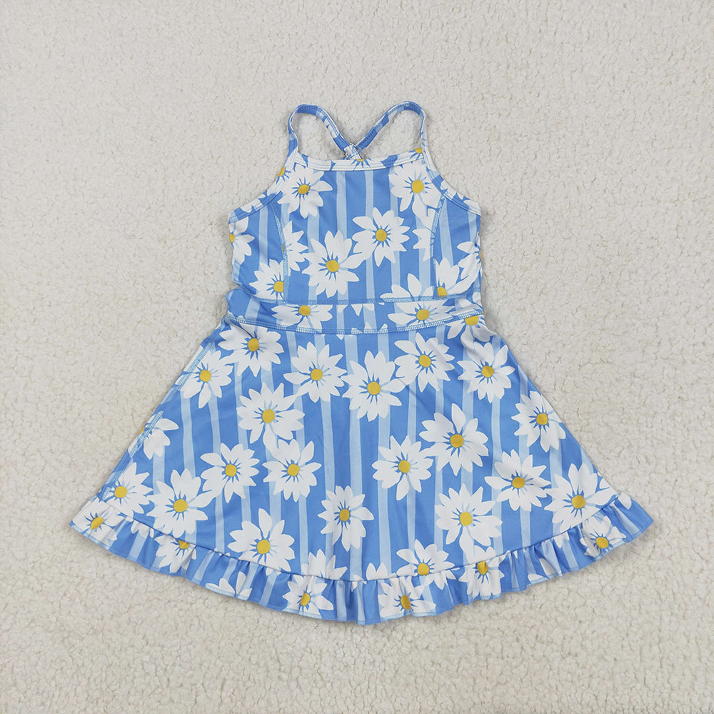 7.15  GSD2283 RTS NO MOQBaby Girls Summer Yoga Dress Baby Girls Active Waer Daisy Yoga Dress